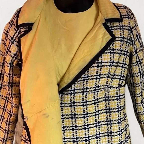 Vintage sheath Dress and Jacket yellow black white plaid tweed measures XS - Picture 7 of 11
